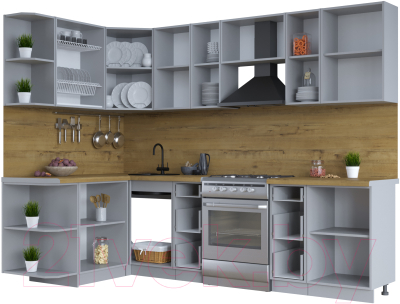 Кухонный гарнитур Интерлиния Тренд 1.5x2.7 левая (индиго/индиго/опал светлый)