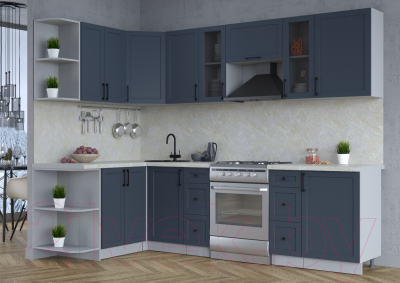 Кухонный гарнитур Интерлиния Тренд 1.5x2.7 левая (индиго/индиго/опал светлый)