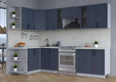 Кухонный гарнитур Интерлиния Тренд 1.5x2.8 левая (индиго/индиго/опал светлый)