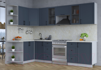 Кухонный гарнитур Интерлиния Тренд 1.5x2.9 левая (индиго/индиго/опал светлый)