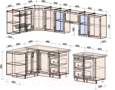 Кухонный гарнитур Интерлиния Тренд 1.5x2.9 левая (индиго/индиго/опал светлый)