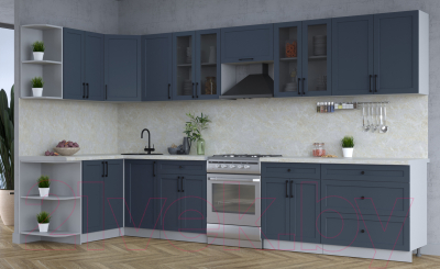 Кухонный гарнитур Интерлиния Тренд 1.5x3.6 левая (индиго/индиго/опал светлый)