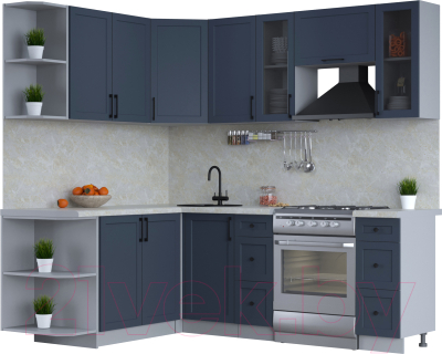 Кухонный гарнитур Интерлиния Тренд 1.7x2.2 левая (индиго/индиго/опал светлый) - фото