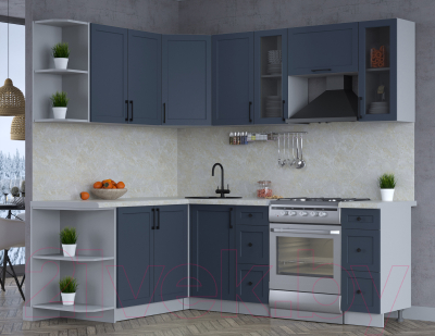 Кухонный гарнитур Интерлиния Тренд 1.7x2.2 левая (индиго/индиго/опал светлый)