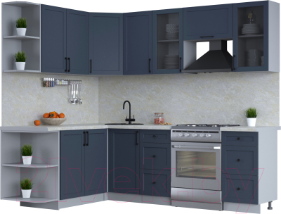 Кухонный гарнитур Интерлиния Тренд 1.7x2.4 левая (индиго/индиго/опал светлый) - фото