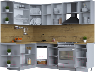 Кухонный гарнитур Интерлиния Тренд 1.7x2.4 левая (индиго/индиго/опал светлый)