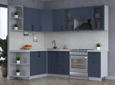 Кухонный гарнитур Интерлиния Тренд 1.7x2.4 левая (индиго/индиго/опал светлый)