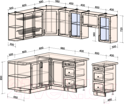 Кухонный гарнитур Интерлиния Тренд 1.7x2.4 левая (индиго/индиго/опал светлый)