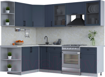 Кухонный гарнитур Интерлиния Тренд 1.7x2.5 левая (индиго/индиго/опал светлый) - фото