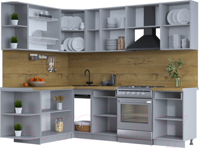 Кухонный гарнитур Интерлиния Тренд 1.7x2.5 левая (индиго/индиго/опал светлый)