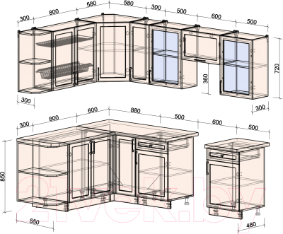 Кухонный гарнитур Интерлиния Тренд 1.7x2.5 левая (индиго/индиго/опал светлый)