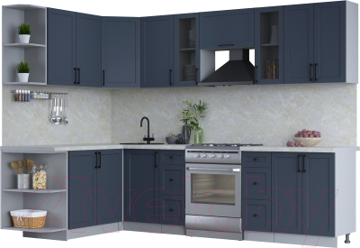 Кухонный гарнитур Интерлиния Тренд 1.7x2.8 левая (индиго/индиго/опал светлый) - фото