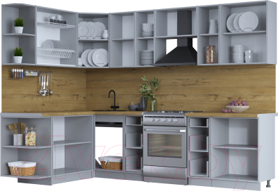 Кухонный гарнитур Интерлиния Тренд 1.7x2.8 левая (индиго/индиго/опал светлый)