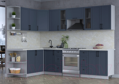 Кухонный гарнитур Интерлиния Тренд 1.7x2.8 левая (индиго/индиго/опал светлый)