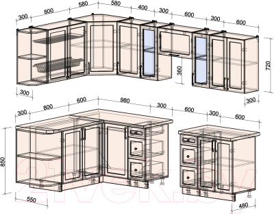 Кухонный гарнитур Интерлиния Тренд 1.7x2.8 левая (индиго/индиго/опал светлый)
