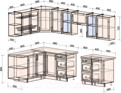 Готовая кухня Интерлиния Тренд 1.7x2.9 левая