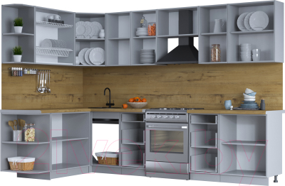 Кухонный гарнитур Интерлиния Тренд 1.7x3.0 левая (индиго/индиго/опал светлый)