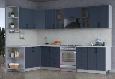 Кухонный гарнитур Интерлиния Тренд 1.7x3.0 левая (индиго/индиго/опал светлый)