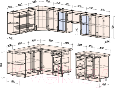 Кухонный гарнитур Интерлиния Тренд 1.7x3.0 левая (индиго/индиго/опал светлый)