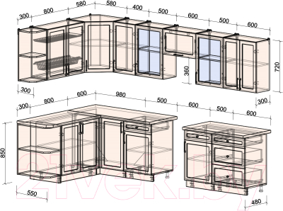 Готовая кухня Интерлиния Тренд 1.7x3.2 левая