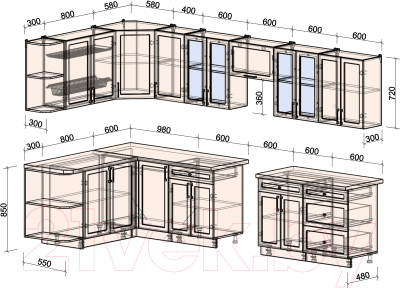 Готовая кухня Интерлиния Тренд 1.7x3.4 левая