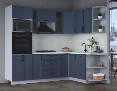 Кухонный гарнитур Интерлиния Тренд 1.68x2.4 ВТ правая (индиго/индиго/опал светлый)