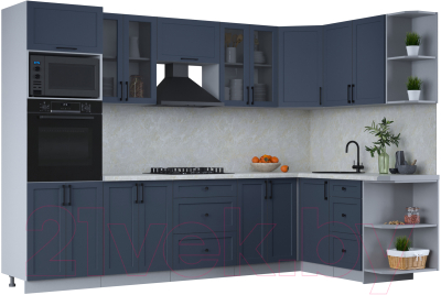 Кухонный гарнитур Интерлиния Тренд 1.68x3.0 ВТ правая (индиго/индиго/опал светлый) - фото