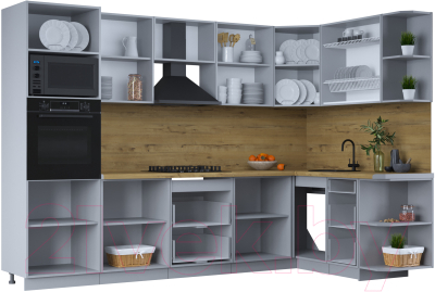 Кухонный гарнитур Интерлиния Тренд 1.68x3.0 ВТ правая (индиго/индиго/опал светлый)