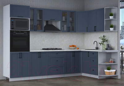 Кухонный гарнитур Интерлиния Тренд 1.68x3.0 ВТ правая (индиго/индиго/опал светлый)