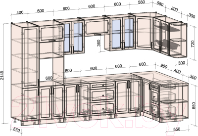 Готовая кухня Интерлиния Тренд 1.68x3.4 ВТ правая