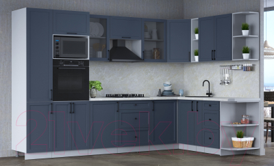 Кухонный гарнитур Интерлиния Тренд 1.88x3.2 ВТ правая (индиго/индиго/опал светлый)