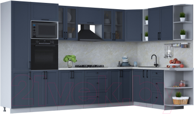 Кухонный гарнитур Интерлиния Тренд 1.88x3.4 ВТ правая (индиго/индиго/опал светлый) - фото