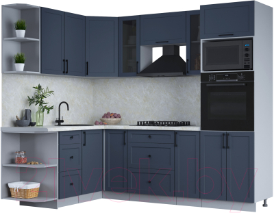 Кухонный гарнитур Интерлиния Тренд 1.68x2.4 ВТ левая (индиго/индиго/опал светлый) - фото