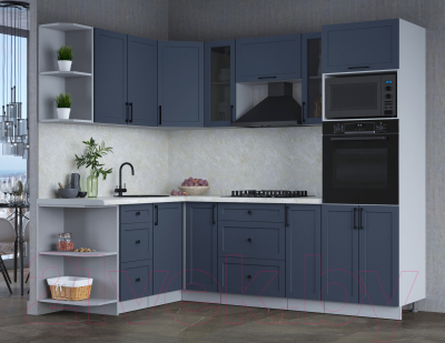 Кухонный гарнитур Интерлиния Тренд 1.68x2.4 ВТ левая (индиго/индиго/опал светлый)