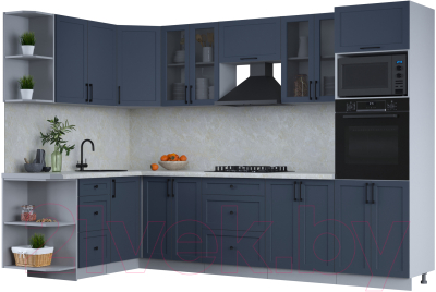 Кухонный гарнитур Интерлиния Тренд 1.68x3.0 ВТ левая (индиго/индиго/опал светлый) - фото