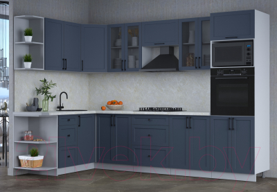 Кухонный гарнитур Интерлиния Тренд 1.68x3.0 ВТ левая (индиго/индиго/опал светлый)