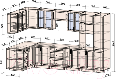 Готовая кухня Интерлиния Тренд 1.68x3.4 ВТ левая