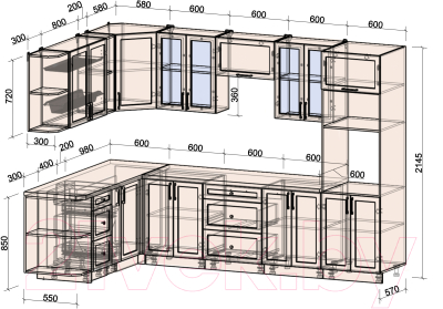 Готовая кухня Интерлиния Тренд 1.88x3.0 ВТ левая