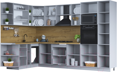 Кухонный гарнитур Интерлиния Тренд 1.88x3.2 ВТ левая (индиго/индиго/опал светлый)