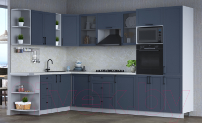 Кухонный гарнитур Интерлиния Тренд 1.88x3.2 ВТ левая (индиго/индиго/опал светлый)