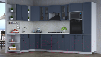 Кухонный гарнитур Интерлиния Тренд 1.88x3.4 ВТ левая (индиго/индиго/опал светлый)