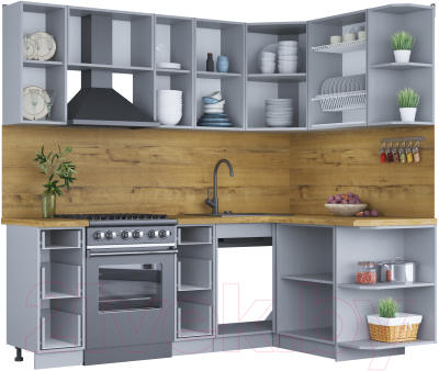 Кухонный гарнитур Интерлиния Мила Шато 1.5x2.2 правая (индиго/индиго/опал светлый)