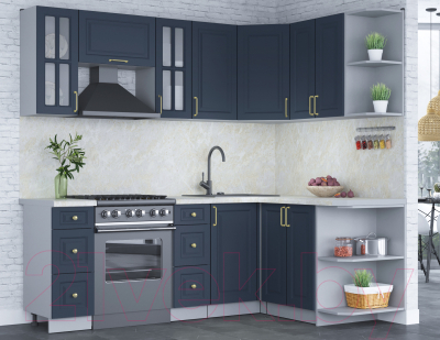 Кухонный гарнитур Интерлиния Мила Шато 1.5x2.2 правая (индиго/индиго/опал светлый)