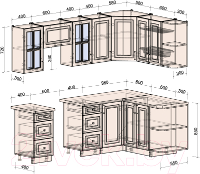 Готовая кухня Интерлиния Мила Шато 1.5x2.4 правая