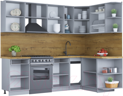 Кухонный гарнитур Интерлиния Мила Шато 1.5x2.5 правая (индиго/индиго/опал светлый)