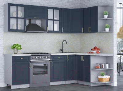 Кухонный гарнитур Интерлиния Мила Шато 1.5x2.5 правая (индиго/индиго/опал светлый)