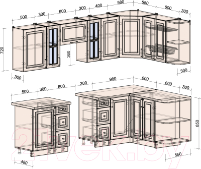 Готовая кухня Интерлиния Мила Шато 1.5x2.7 правая