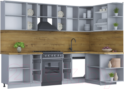 Кухонный гарнитур Интерлиния Мила Шато 1.5x2.8 правая (индиго/индиго/опал светлый)