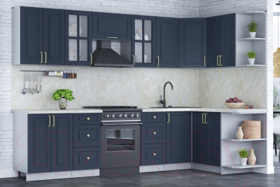 Кухонный гарнитур Интерлиния Мила Шато 1.5x3.0 правая (индиго/индиго/опал светлый)