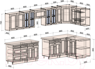 Готовая кухня Интерлиния Мила Шато 1.5x3.5 правая